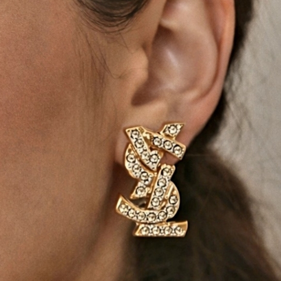 YSL Cassandre Gold-plated Crystal Logo Earrings